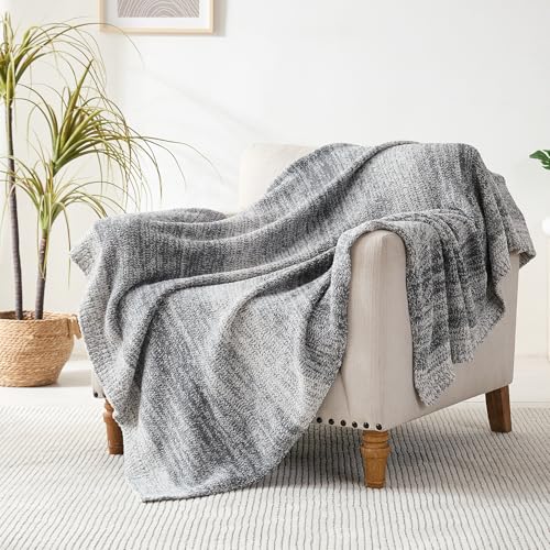 Throw Blanket, Grey Gradient Soft Cozy Fluffy Knitted Throw Blankets for Couch, Sofa, Bed, Chair, Warm Fuzzy Plush Travel Picnic Lightweight Blanket, 50x60 inches - color: Stripe Grey, size: 50×60 Inch