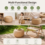Small Straw Round Pouf Ottoman, Natural Mini Solid Wood Footrest, Boho Low Tatami Footstool for Living Room Bedroom Patio, 12.2"×12.2"×8.7", Ideal for Foot Rest or Temporary Seating