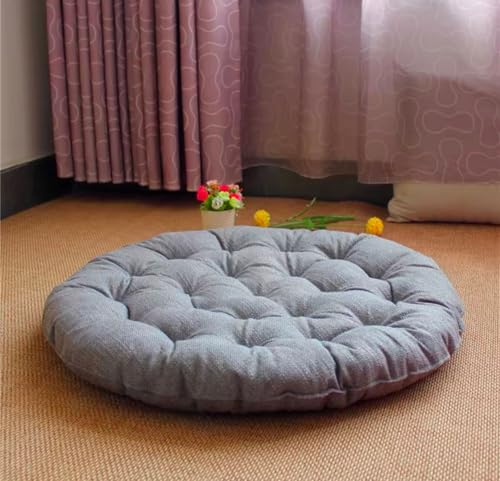 Large Linen Floor Cushions,Round Futon Pillows Japanese Style Tufted Floor Pillows Meditation Cushions for Seating On Pad for Yoga Sofa Balcony((26x26inch),Color:Light Gray) - color: Light Gray, size: 65x65cm(26x26inch)