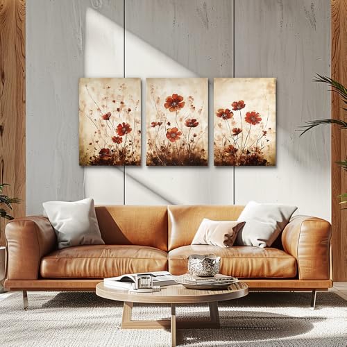 TTHYUEWS Boho Wall Decor for Bedroom Canvas Wall Art for Living Room Office Decorations Flowers Wall Pictures Watercolour Paintings Artwork Modern Aesthetic Bathroom Home Decor 3 Piece Ready To Hang - color: Flowers, size: 12x16inches*3pcs
