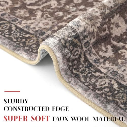 Lansny Vintage Entryway Rug 2x3 Washable, Mocha Brown Kitchen Rug, Super Soft Thin Faux Wool Small Area Rug, Non-Slip Accent Mat for Foyer, Bedroom, Office - color: Mocha Brown, size: 2' x 3' (Rectangular)