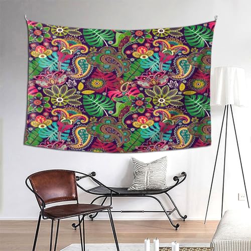 RTAFGU Perris Tapestry, Tropical Paisley Floral Pattern, Vibrant Boho Exotic Print Tapestries Home Aesthetic Wall Hanging for Bedroom Living Room, Dorm Party Decoration 80" L x 60" W - color: Perris_2801, size: 80"L x 60"W