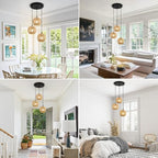 Round 3 Light Boho Pendant Light Rattan Hanging Lamp Hand Woven Wicker Small Chandelier Hanging Lights Fixture for Bedroom Kitchen Hallway Foyer - size: Round 3 Lights