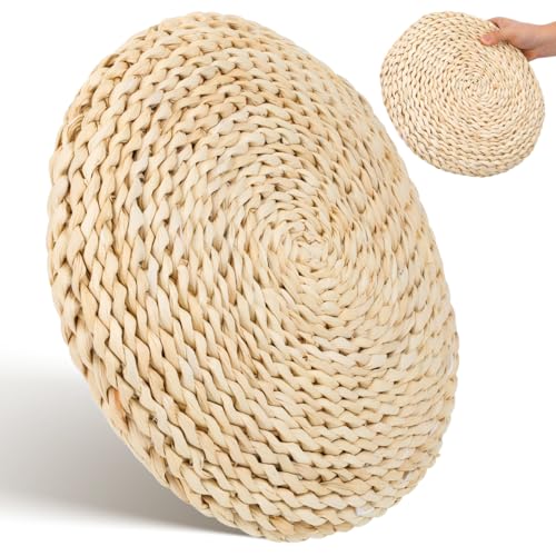 Holibanna Hand-Woven Round Straw Cushion Set of 3 Natural Floor Pillows for Yoga Meditation Tatami Window Seat Dining Room Guest Room Living
