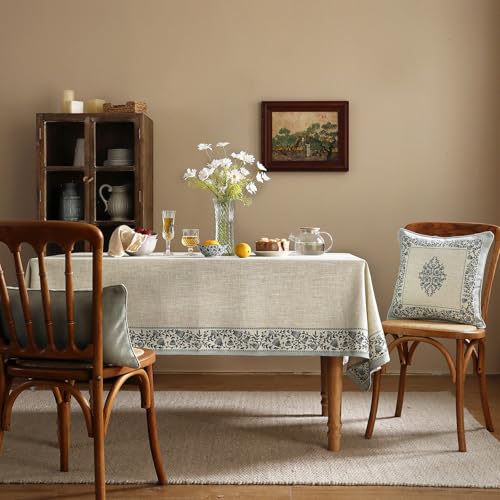ISAENNE Designer Vintage Linen Elegant Small Square Tablecloth,Chinoiserie Floral Indoor Table Cloth,Wrinkle Resistant Decor Table Cover for Dining Thanksgiving Kitchen,55"*55"-Segerman B - color: Segerman B, size: 55" x 55" (Square)