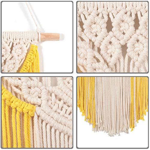 RLoncomix Macrame Wall Hanging Art Woven Wall Decor Cotton Bohemian Chic Macrame Tapestry for Bedroom Livingroom Apartment Dorm Nursery Gallery Decoration, Yellow, 14" Wx24 L