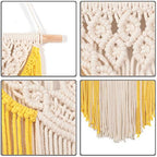 RLoncomix Macrame Wall Hanging Art Woven Wall Decor Cotton Bohemian Chic Macrame Tapestry for Bedroom Livingroom Apartment Dorm Nursery Gallery Decoration, Yellow, 14" Wx24 L