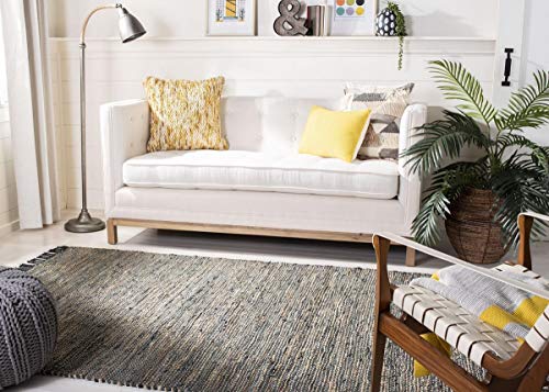 SAFAVIEH Vintage Leather Collection Runner Rug - 2'3" x 6', Grey, Handmade Boho Fringe Leather & Jute, Ideal for High Traffic Areas in Living Room, Bedroom (VTL203F) - color: Grey, size: 2'3" x 6' (Runner)