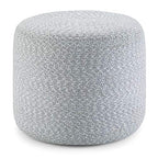 SIMPLIHOME Bayley Round Pouf - 20 inch Wide Handcrafted Braided Cotton Pouf in Blue and Natural, Boho Footstool or Extra Seating for Living Room or Bedroom with Polystyrene Filling, Assembled - color: Blue, Natural