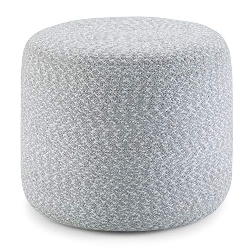 SIMPLIHOME Bayley Round Pouf - 20 inch Wide Handcrafted Braided Cotton Pouf in Blue and Natural, Boho Footstool or Extra Seating for Living Room or Bedroom with Polystyrene Filling, Assembled - color: Blue, Natural