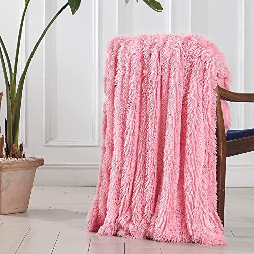 Tuddrom Decorative Extra Soft Faux Fur Blanket Twin Size 70" x 78",Solid Reversible Fuzzy Fluffy Cozy Plush Fleece Comfy Microfiber Fur Blanket for Couch Sofa Bed,Pink - color: Pink, size: Twin-70" x 78"