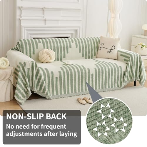 HAOMAIJIA Boho Sofa Covers Couch Covers for 3 Cushion Couch Sofa Pet Friendly Soft Thick Non Slip Couch Cover for Dogs Washable Sectional Couch Covers L Shape Furniture Protector (Green, 91"x134") - color: Sage Green, size: 91"x134"