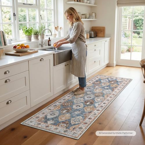 HOOBRO 2 x 6 Runner Rugs Washable, Area Rugs for Hallway Kitchen Bedroom Beside Laundry Bathroom Rug, Non-Slip Backing Stain Resistant Carpet, Pet Friendly Low Pile Soft Rug, Light Blue BU02AR01 - color: Light Blue, size: 2' x 6' (Rectangular)
