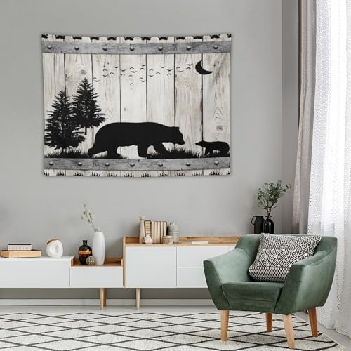 ZhiRain Cabin Bear Tapestry Wall Hanging Rustic Farmhouse Wooden Western Country Wild Animal Silhouette Tapestries Home Decor for Living Room Bedroom Apartment Dorm 30"x40" - color: Cabin-10, size: 30"L x 40"W
