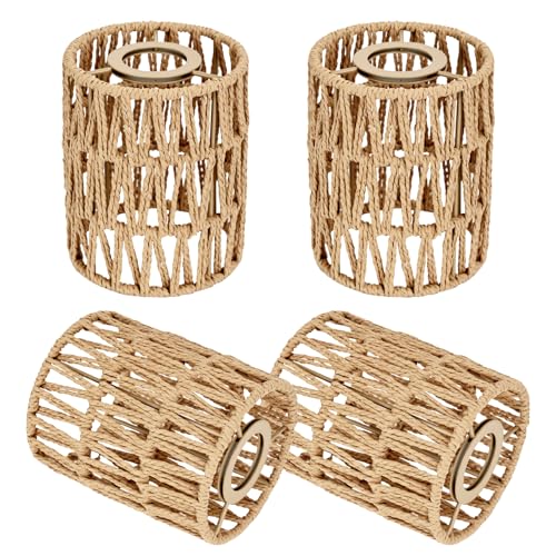 4 Pack Boho Lamp Shade for E26 Base, Handwoven Natural Rattan lamp shade, Boho Pendant Light Shades for Living Room, Bedroom, Kitchen Eco-friendly & Stylish Home Decor - size: 4PC