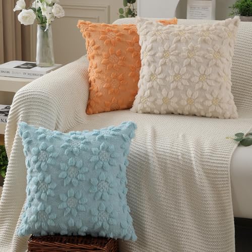 DFXSZ Spring Summer Pillow Covers 18x18 inch Set of 2 Farmhouse Decor Yellow Flower Heart Sunflower Beige Soft Plush Faux Fur Jacquard Throw Pillows for Sofa Holiday Spring Home Decor PTK024E18 - color: Beige, size: 18" x 18" (Pack of 2)