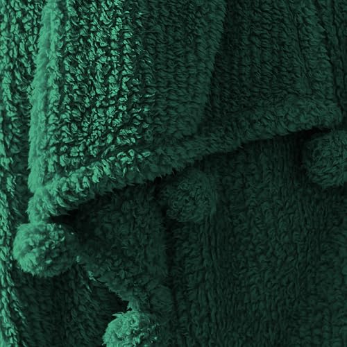 HORIMOTE HOME Ultra Soft Sherpa Throw Blanket with Pompom Fringe, Lightweight Plush Boho Throw Blanket for Couch, Sofa, Bedroom,Travel, Christmas Decor, Warm Blanket for Winter, 60"x80", Green - color: Green With Fringe, size: Twin-60'' x 80''