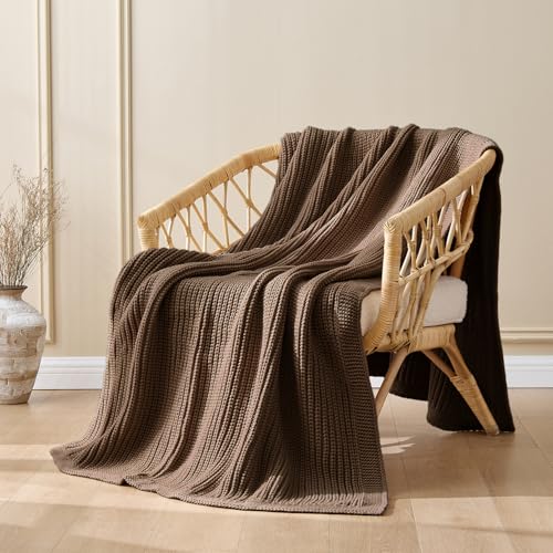 Chunky Knit Brown Throw Blanket for Couch Soft Cozy Thick Knitted Blanket for Sofa Bed, Breathable All-Season Cute Decorative Throw for Living Room, 50"x60",Dark Brown - color: Dark Brown, size: 50"x 60"
