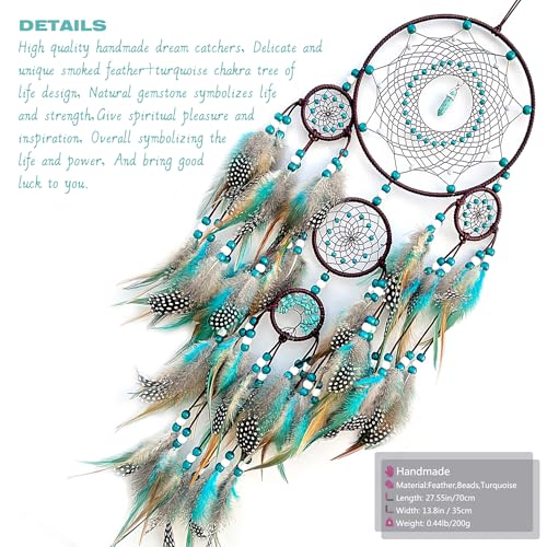 Large Dream Catchers,Boho Handmade Woven Turquoise Dream Catcher Wall Hanging Ornament for Bedroom Living Room Apartment Wedding Party Decor, Festival Blessing Gift (Turquoise) - color: Turquoise