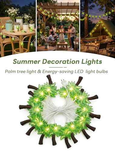 12Ft Summer Beach Hawaiian String Lights - 20 LED Palm Tree Lights for Luau Pool Decor, Hawaii Theme Summer Outdoor Indoor Tropical Party Decorations - color: 20 Palm Tree Ligths