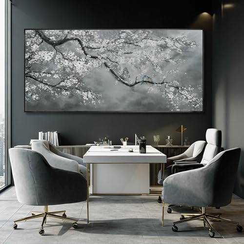Artexist Modern Hand Painted Wall Art Black and White Home Wall Decor Plant Canvas Painting 40"x86" Large Pictures for Living Room Bedroom - color: Grey, size: 86"L x 40"W