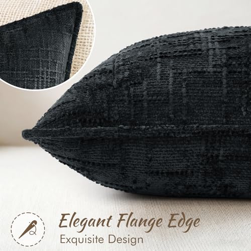 decorUhome Chenille Throw Pillow Covers 16x16 Set of 2, Soft Textured Slubby Modern Decorative Pillow Covers with Elegant Design for Couch, Sofa, Living Room, Black - color: Black, size: 16" x 16" (Pack of 2)