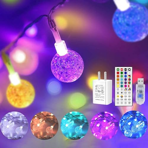 OMIKA Color Changing Indoor String Light USB Plug, 16.5ft 50 LEDs Crystal Globe Fairy Lights with Remote Timer Ambient Lighting for Girls Bedroom Home Xmas Halloween Party Decor (24 Colors+Warm White) - color: Color Changing, size: 16.5ft 50LED