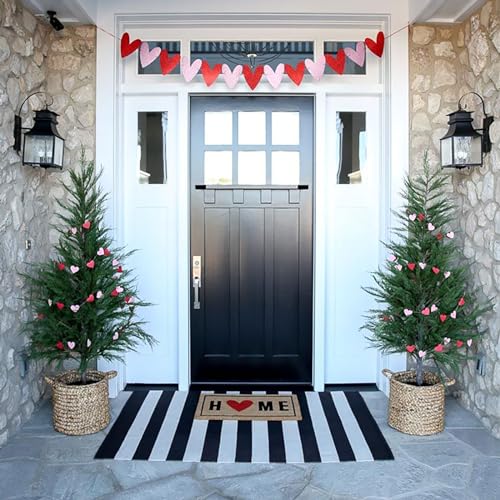 Black and White Outdoor Rug 35.4 x 59 Inches Striped Front Door Mat Front Porch Rug Hand-Woven Machine Washable Indoor/Outdoor Layered Door Mats for Entryway/Porch/Patio - color: Black&white Stripe D, size: 3' x 5' (Rectangular)