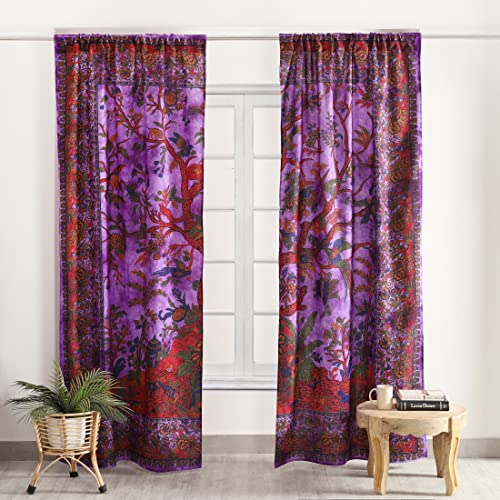 Popular Handicrafts Indian Hippie Bohemian Beautiful Tie Dye Tree of Life Birds Curtain Panels Purple - color: Purple, size: 38"W x 83"L (Pack of 2)