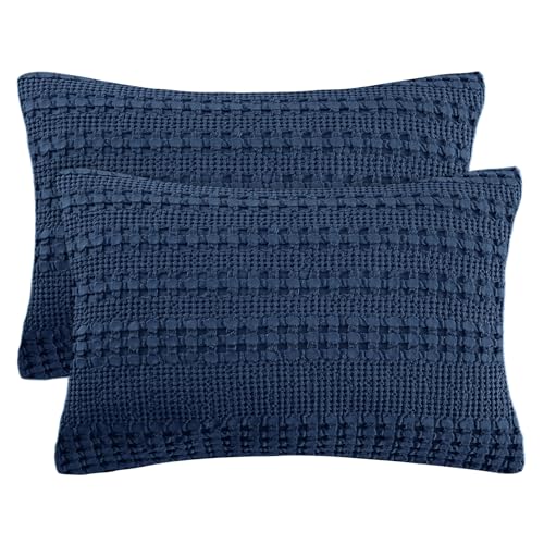 PHF 100% Cotton Waffle Pillow Shams Standard Size, 2 Pack 20" x 26" Soft Skin-Friendly Pillowcases, No Filling, Aesthetic Woven and Breathable Waffle Weave Pillow Case Covers for Bed, Blue Sapphire - color: Blue Sapphire, size: 26" x 20" (Pack of 2)