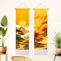 seewan 2 Pack Long Vertical Wall Tapestry, Boho Nature Landscape & Floral Aesthetic Wall Hanging for Bedroom Living Room Home Decor, Long Narrow Art Tapestry with Sunrise Mountain Botanical Designs, 13" × 51" (Golden Horizon Dawn, 13"Wx51"H, Unframed) - c