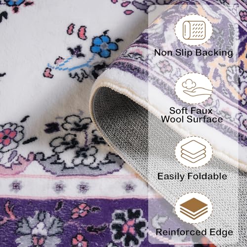 HOMORE Vintage Round Rug 4ft Washable Non Slip Circle Rugs 48inch Indoor Carpet for Bedroom Living Room Dining Room Kids Room Home Office Dorm,Purple - color: Purple, size: 4' (Round)