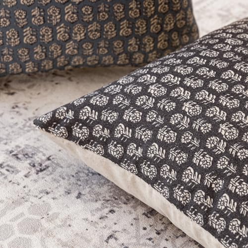 Foindtower Set of 2 Decorative Neutral Floral Print Throw Pillow Covers Vintage Accent Farmhouse Cushion Covers Boho Home Decor for Sofa Couch Chair Bedroom Living Room,18×18 Inch,Black - color: Black Sand, size: 18" x 18" (Pack of 2)
