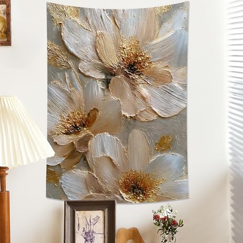 Elegant Beige Floral Tapestry, Textured Wall Hanging for Living Room, Bedroom, Bohemian Decor, Perfect for Home and Dorm 30x40 Inch - size: 30x40 Inch