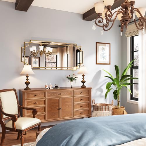 Kelly Miller Large Gold Wall Mirror, 26"x52" Gold Decorative Mirror Wall Vanity Mirror Bevelled Full Length Mirror for Bathroom Living Room Bedroom Farmhouse Fireplace Entryway - size: 52"L x 26"W