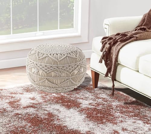NOORI Rug Home - 100% Handmade & Handcrafted Premium Cotton Round Knitted Macrami Style Pouf - for The Living Room, Bedroom and Kids Room - Small Furniture - Taupe, 20X20x14 (S121) - color: Taupe