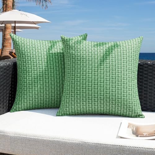 Kevin Textile Spring Outdoor Waterproof Throw Pillow Covers Pack of 2 Farmhouse Decorative Cushion Covers for Garden Patio Tent Balcony Bench Couch Sofa 16x16 Inch, Sage Green - color: Sage Green, size: 16" x 16" (Pack of 2)