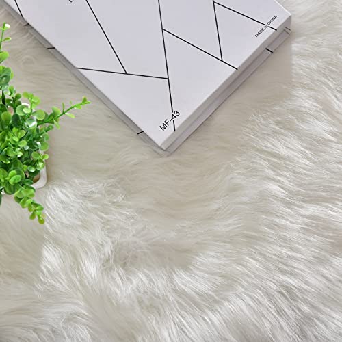 ORINOVA White Faux Sheepskin Fuzzy Fur Rugs for Bedroom Small Machine Washable Fluffy Area Rugs for Living Room 2x4 Shag Nursery Rug - color: White, size: 2' x 4' (Sheepskin Fur)