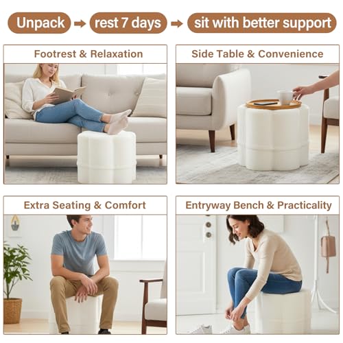 Tiita Floral Pouf Ottoman, Foot Stools Ottoman with Foam Chunk Filling, Puff Foot Rest for Couch, Living Room, Kids Room, Cream - color: Flower Beige