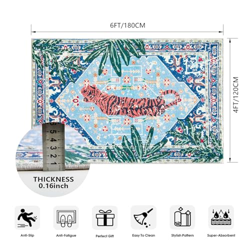 Vintage Rugs Boho Abstract Tropical Jungle Leopard 4x6 Area Rugs Accent Oriental Carpet for Bedroom Kitchen Dining Living Room Modern Indoor Entry Entrance Floor Rug Washable - color: Blue, size: 3'11" x 5'11" (Rectangular)