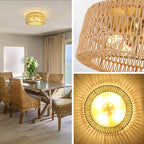 Rattan Light Fixtures Ceiling Mount,4-Lights Boho Flush Mount Ceiling Light with Hand-Woven Shade, 18''Rattan Farmhouse Chandelier for Hallway Bedroom Kitchen Farmhouse Foyer Entryway (Gold) - color: Gold, size: Large