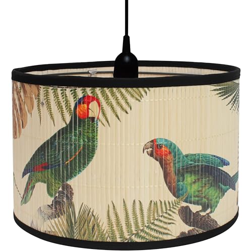 Retro Lamp Shade, E27 11.8"x7.9" Vintage Printed Art Deco Chandelier Cover Lampholder, Unique Drum Spider Japanese Tropical Funky Decorative Bamboo Lampshade for Hanging Table Floor Light (Bird B) - color: Bird B