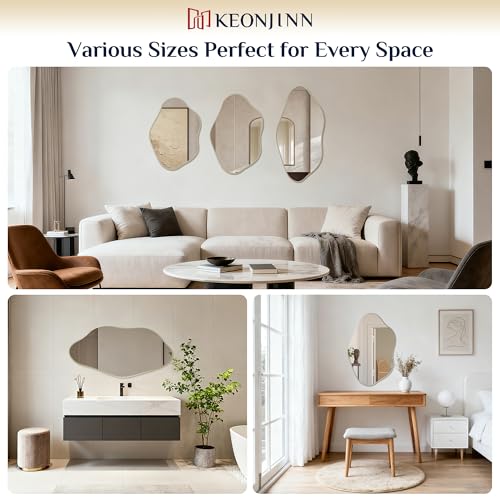 Keonjinn Nickel Irregular Mirrors for Wall 48" x 24" Inch, Asymmetrical Metal Frame, Tempered Glass Decorative Mirror for Bathroom, Bedroom, Living Room, Entryway(Horizontal/Vertical) - color: Nickel, size: 24"L x 48"W