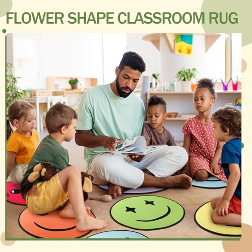 Tinideya 24 Pcs Circle Carpet Seats for Classroom 15.5 Inch Smile Faces Round Classroom Rug Floor Mat Floor Cushions Group Activity Spots Marker for Playroom (Classic,Bright Color) - color: Bright Color, size: Classic