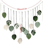 M MANUAL Macrame Leaves Wall Hanging 47.3x29.5Inch Large Chic Feather Boho Macrame Wall Decor Leaf Hanging Photo Display Handmade Woven Wall Art 16pcs Leaf Tapestry - Green