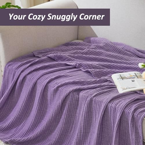 EMME Cotton Muslin Large Throw Blanket Couch Breathable Gauze Soft Lightweight Bed Blankets Adults (Heather Purple, 50"x70") - color: 14 - Purple, size: Large Throw (50" X 70")