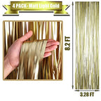 4 Pack Light Gold Foil Fringe Curtain Backdrop, 3.28Ft x 8.2Ft Metallic Tinsel Foil Fringe Streamer Curtains for Party, Photo Booth Props, Birthday, 2022 Graduation Party Supplies - color: Light Gold