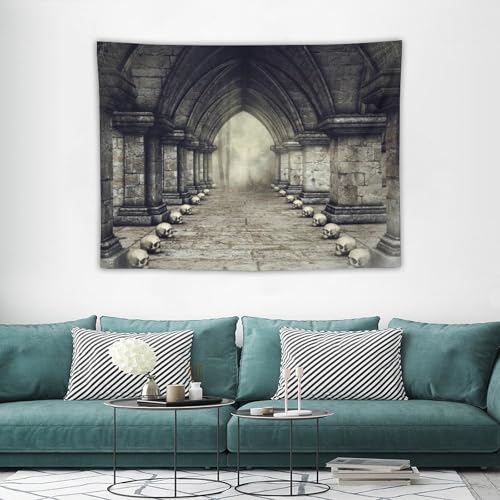 Houselerax Gothic Tapestry,Antique Victorian Style Fantasy Scene Skull Candlesticks in Dark Spooky Room Wall Hanging Decor Tapestries for Bedroom Living Room 60"x40" - color: Gothic-14, size: W60xL40in