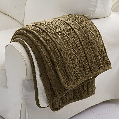 Longhui bedding Dark Brown Acrylic Cable Knit Sherpa Throw Blanket - Thick, Soft, Big, Cozy Dark Brown Knitted Fleece Blankets for Couch, Sofa, Bed - 50 x 63 Inches - color: Dark Brown, size: 50" x 63", Standard