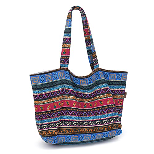 OPQRSTU Women Hippie Tote Hand Bag Large Capacity Bohemian Bag Portable Tourist Shoulder Bags - color: Rose Red